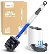 Toilet Bowl Brush Holder Set: Silicone Toilet Brush with Refillable Handle Dispenser - Bathroom S...