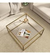 SAYGOER Glass Coffee Table Modern Coffee Tables for Living Room Square Minimalist Center Tables f...