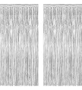 2 Pack Tinsel Backdrop, 3.28 FT x 7.05 FT Birthday Party Decorations, Silver Party Streamer Fring...