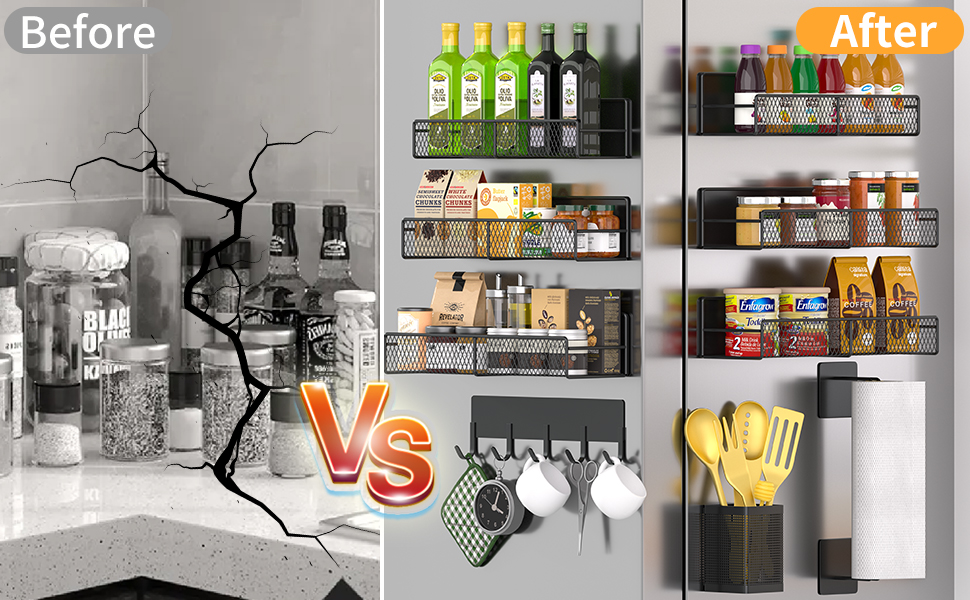 Magnetic Kitchen Organizer, Magnetic racks, Magnetic storage, Space Saving Spice Racks