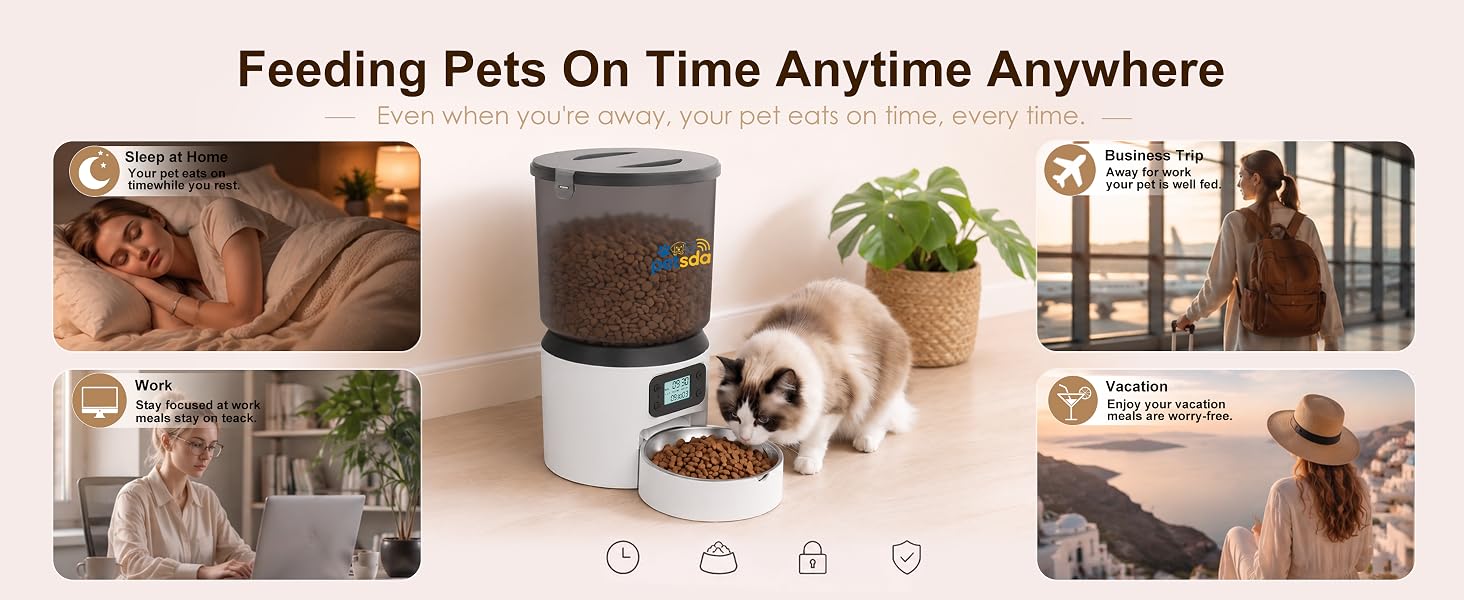 Automatic Cat Feeders, 4L Timed Cat Dry Food Dispenser Auto Pet Feeder Portion Control 9 Meals Day