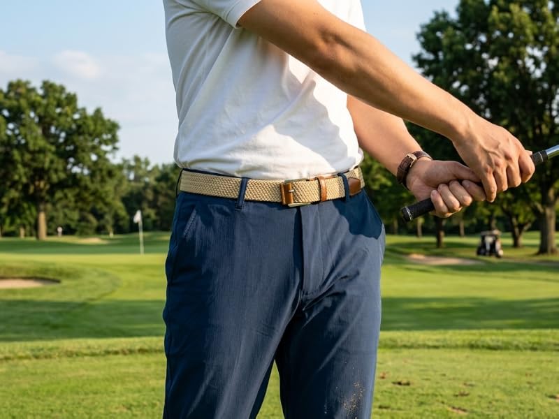 Mens Belt, Canvas Elastic Fabric Woven Stretch Multicolored Braided Belts for Golf Casual Pants