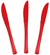 SietDESEO 25 PCS Red Plastic Knives Disposable Utensils Heavy Duty Red Knives Disposable Cutlery ...
