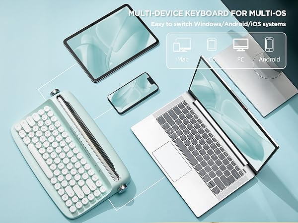 YUNZII ACTTO B303 Wireless Typewriter Keyboard, Retro Bluetooth Aesthetic Keyboard