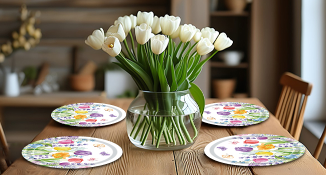 Spring Tulip Floral paper plates and napkins