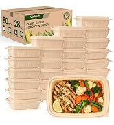 100 Piece (50 Pack) Meal Prep Containers with Lids, 28 oz Cornstarch Food Storage Containers Plan...