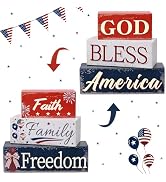 4th of July Table Decorations Reversible Memorial Day Table Centerpiece Patriotic Wooden Blocks f...