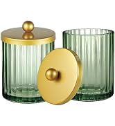 Amolliar Sage Green Glass Qtip Holder Dispenser, Bathroom Canister Apothecary Jar for Cotton Swab...