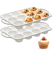 Fimary Silicone Muffin Pans for Baking 2 Pack, 2.6 Inch with Metal Reinforced Frame, Regular Size...