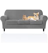 Deisy Dee Velvet Couch Covers - Stretch Soft Sofa Slipcovers for 3 Cushion Couch - Pet Friendly a...