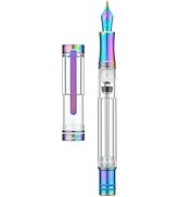 Asvine V200 Titanium Fountain Pen Vacuum Filling, Rainbow Medium Nib Clear Demonstrator Acrylic w...