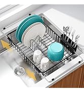JASIWAY Expandable Stainless Steel Black Over The Sink Dish Drying Rack for Small Kitchen Counter...