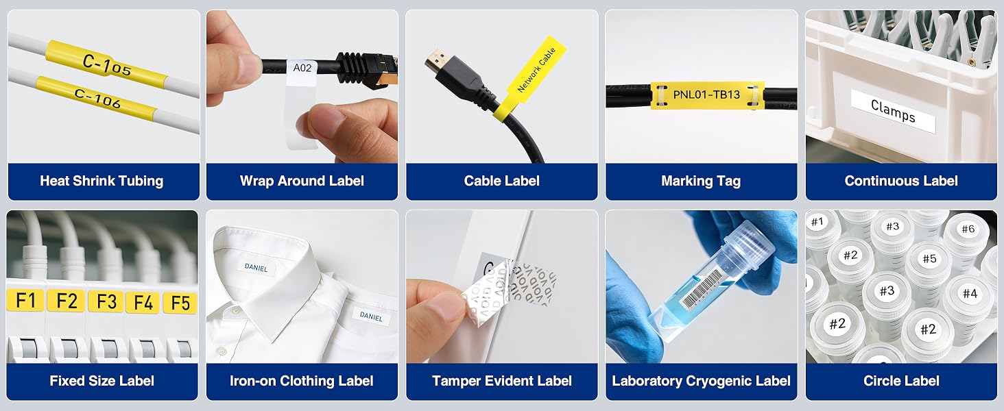 Multi-Type Label Compatibility: Heat Shrink Tubing, Cable/Continuous/Wrap Around Label