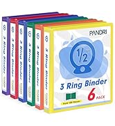 3 Ring Binder 0.5 Inch, PANDRI 6 Pack 1/2-Inch Binder Fits Letter Size 8.5'' x 11'' Paper, Versat...