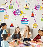 HonuGoGo 18Pcs Birthday Party Hanging Decorations - Colorful Swirl Streamers with "Happy Birthday...