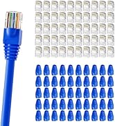 CableGeeker RJ45 Connectors 100+100 Pack - 100 Cat6 Plugs & 100 Strain Relief Boots(Blue), Standa...