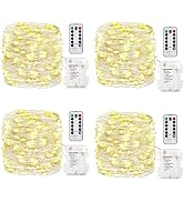 GDEALER 4 Pack 16.4 Feet 50 Led Fairy Lights Battery Operated with Remote Timer Waterproof Silver...