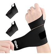 iStabo 2 Pack Wrist Brace Support for Carpal Tunnel Pain Relief, Ultra Thin Elastic for Tear, Uln...