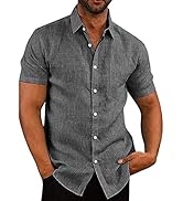 COOFANDY Men's Casual Button Down Shirts Short Sleeve Linen Shirts Summer Beach Dress Shirt