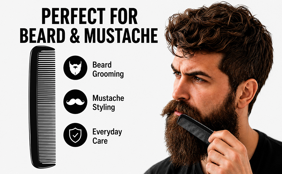 LUXXII Pocket Beard Comb 6 Pack, 5 Inch Fine Tooth Hair Comb for Men, Travel Barber Comb