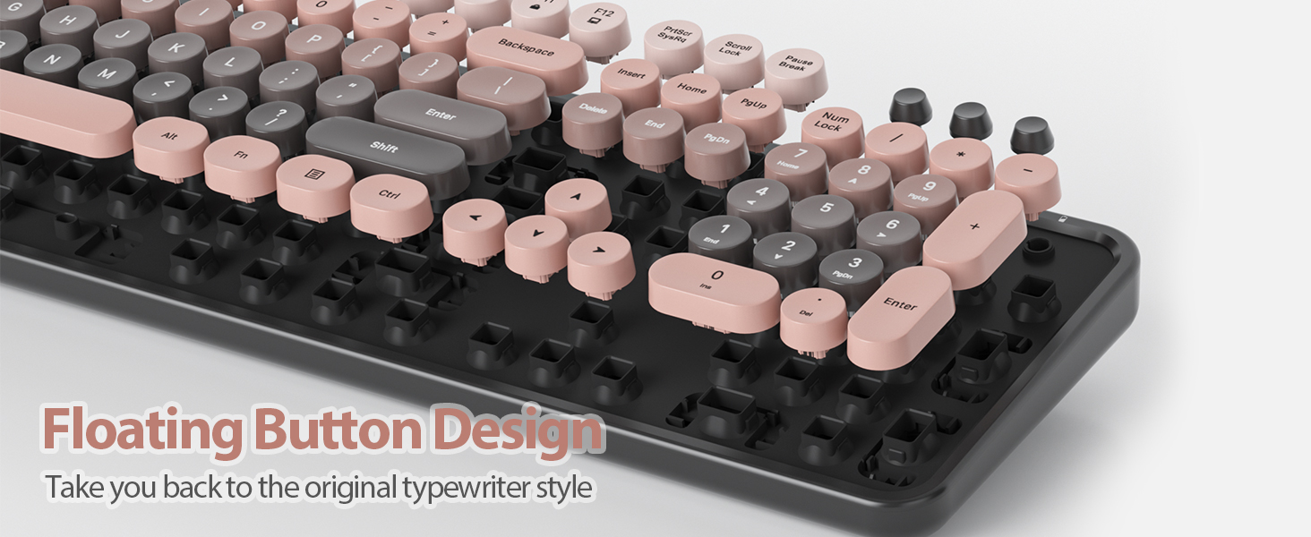 pink typewriter keyboard and mouse wireless cute colorful retro typewriter full size keyboard