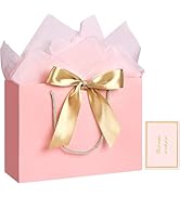 YoungTree Pink Gift Bags with Handles, 13" Medium Gift Bag with 2 Tissue Paper and 1 Card, Presen...
