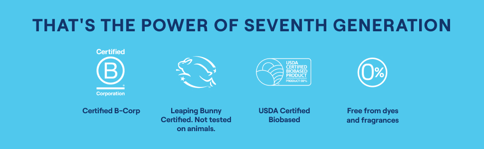 That's the power of Seventh Generation with four credentialing claims on a sky blue background
