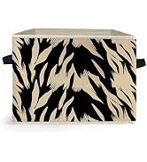 Ghoaoivo Black and Beige Abstract Storage Box Bins, Boho Modern Abstract Zebra Striped Collapsibl...