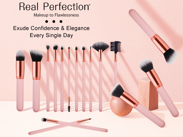 Real Perfection Makeup Brush Set 16 Pcs Makeup Brushes Pink Make up Brushes