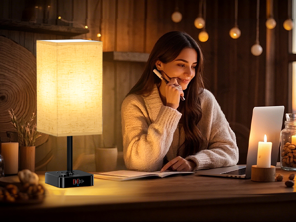 Multi Color Desk Table Lamp with 2 AC Outlets