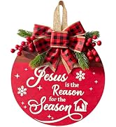 Christmas Door Wreath Hanger Sign, Jesus is The Reason for The Season Sign | Christmas Wooden Wel...