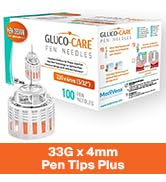 GLUCO-CARE Plus Pen Tips 33G x 4mm, Universal Fit, Comfort Design, 100/bx