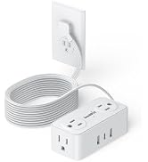 10 Ft Power Strip with 4 Outlets 3 USB Ports Extension Cord, Flat Plug Charging Station for Home ...