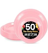 LANLISA 50 Pcs Pink Plastic Plates For Party, 25-9" & 25-7" Disposable Cake Dessert Plates For Bi...