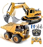 YongnKids 2 Pcs Large Rc Excavator and Dump Truck Toy Set,2.4Ghz Remote Control Construction Vehi...