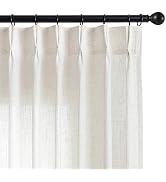 Joydeco Pinch Pleated Linen Curtains 96 Inch Long 2 Panel Set for Living Room, Semi Sheer Curtain...
