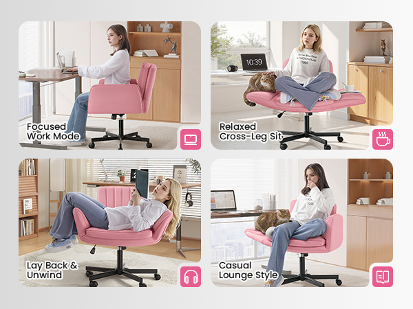 Criss Cross Chair with Wheels & Armrests, Criss Cross Office Swivel Chair, PU Leather Vanity Chair