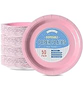 Tyzarglef Disposable Paper Plates Pink, 50 Count 7” Dessert Cake Plates Bulk for Party Supplies, ...