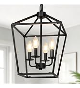 4 Light Chandelier, Industrial Ceiling Light Black Lantern Light Fixtures with Farmhouse Metal Ca...