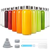 Sursip 10 oz Glass Juice Bottles, 12 Pack with Stainless Steel Lids – Reusable Small Glass Bottle...