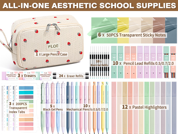 aesthetic back to school supplies college preppy stuff for students girl cute stationary set