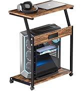 FANXIYQ Computer Tower Stand with Charging Station, PC Cart, Rustic Brown | Heavy-Duty Rustic Bro...