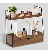 2-Tier Bathroom Organizer Countertop with Drawer, Wood Counter Organizer for Bathroom Decor, Sink...