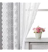 Kotile White Lace Curtains 63 Inch Length - Premium Branch Floral Lace Sheer Curtains for Bedroom...