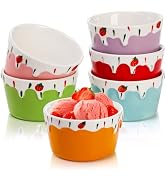 ZOOFOX 6 Pack Ice Cream Cups, 6 oz Ice Cream Sundae Bowls for Kids, Multicolor Ceramic Dessert Bo...