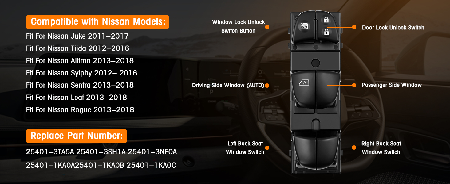 Driver Side Master Power Window Switch Compatible with Nissan