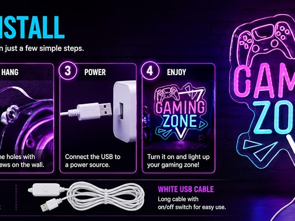Gaming Zone Neon Sign Game for Wall Decor