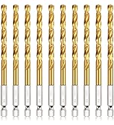COMOWARE Titanium Twist Drill Bit Set - 10 Pcs 1/4" Hex Shank High Speed Steel for Wood Plastic A...