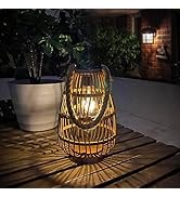 pearlstar Outdoor Solar Lanterns Light Rattan Natural Lantern with Handle for Hanging or Table La...