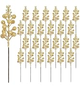 24 Pack 9 Inches Glitter Artificial Berry Stems, 15 Berries per Stem, Christmas Tree Picks Orname...